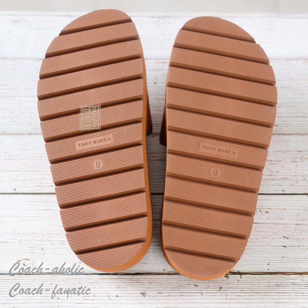 NIB Tory Burch Everly Anatomic Lug Nappa Leather Slide Sandal in Bourbon - Picture 8 of 9